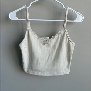 Urban Renewal Cream Ribbed Lace-Trim Cami